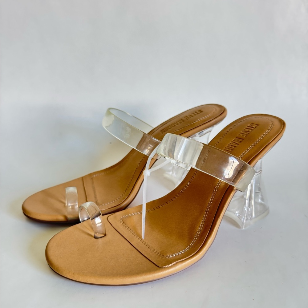Steve Madden Tan Leather Sandals with Clear Straps
